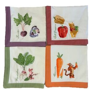 Disney Napkins Simply Pooh Embroidered Cotton Winnie Tigger Eeyore‎ Piglet 4 NEW